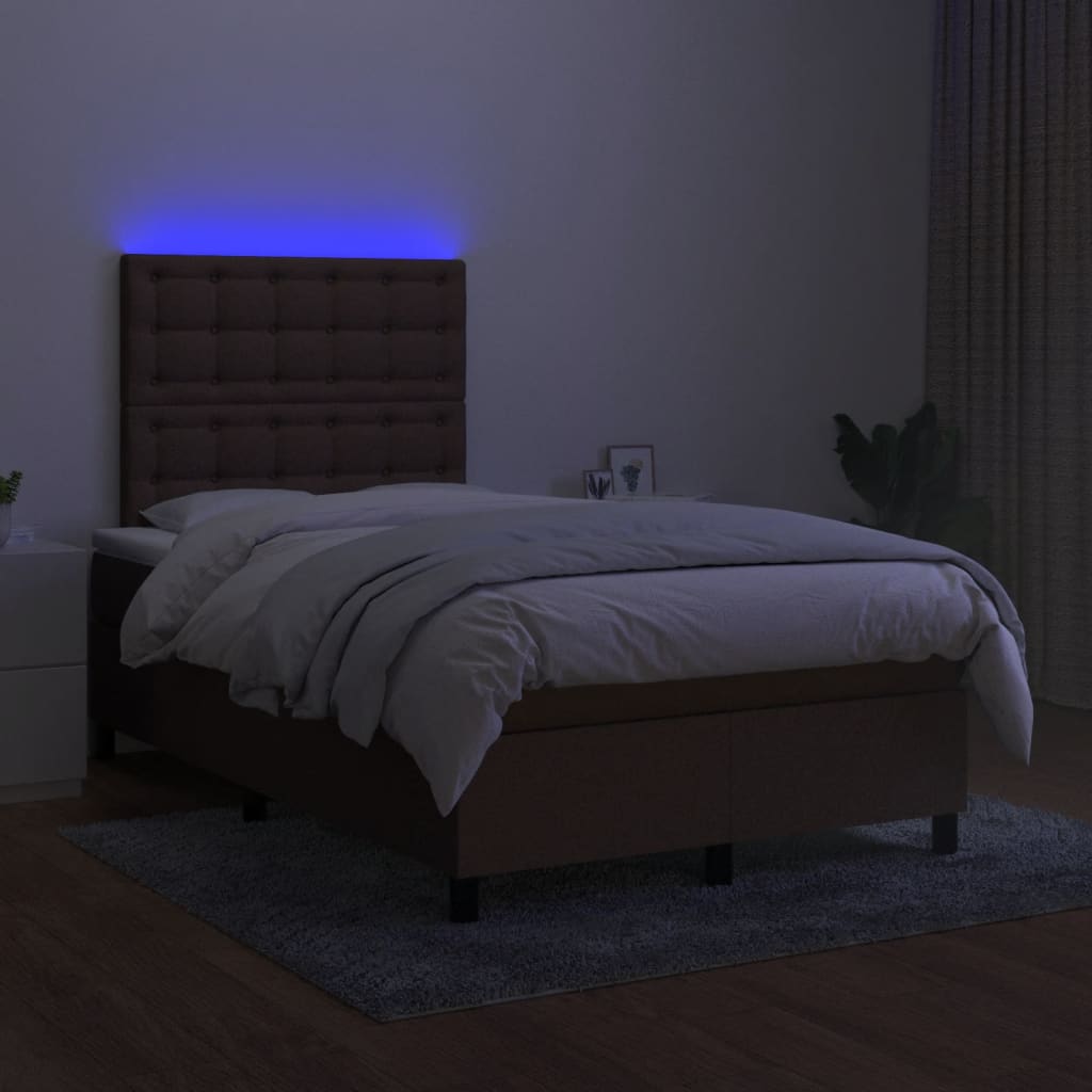 Krevet s oprugama i madracem LED tamnosmeđi 120x190 cm tkanina