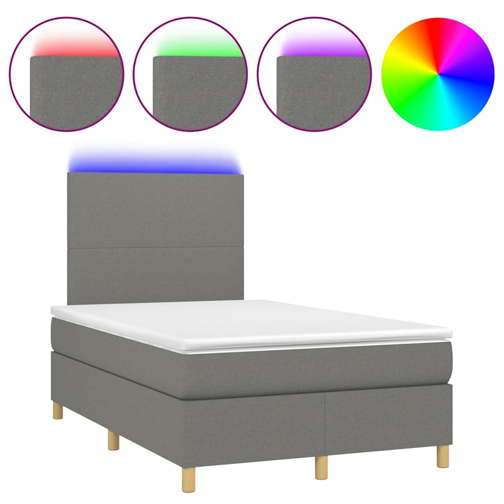 Krevet box spring s madracem LED tamnosivi 120 x 190 cm tkanina
