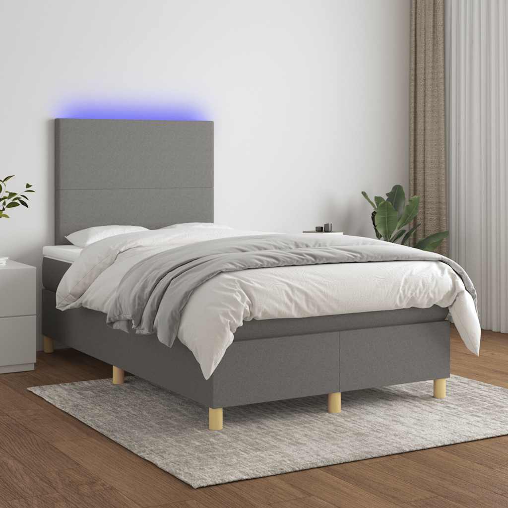 Krevet box spring s madracem LED tamnosivi 120 x 190 cm tkanina