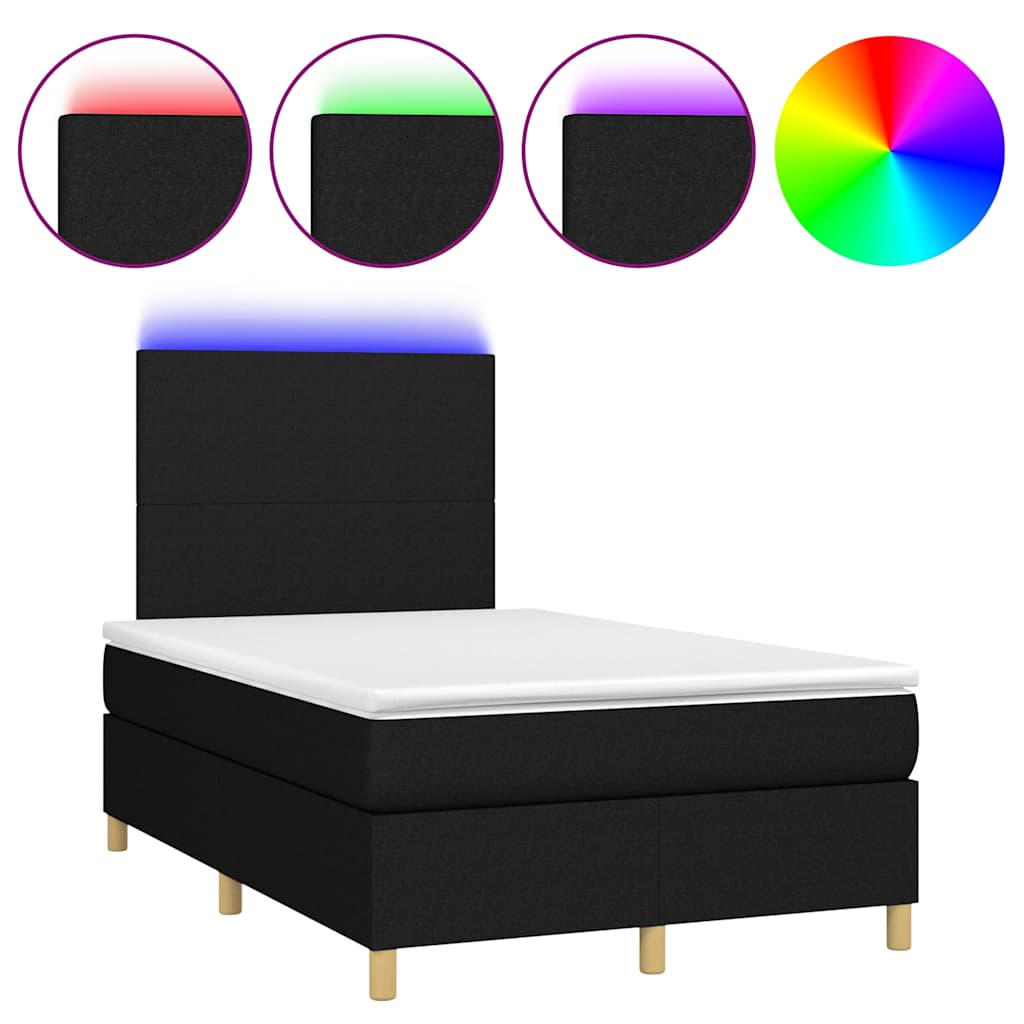 Krevet box spring s madracem LED crni 120 x 190 cm od tkanine