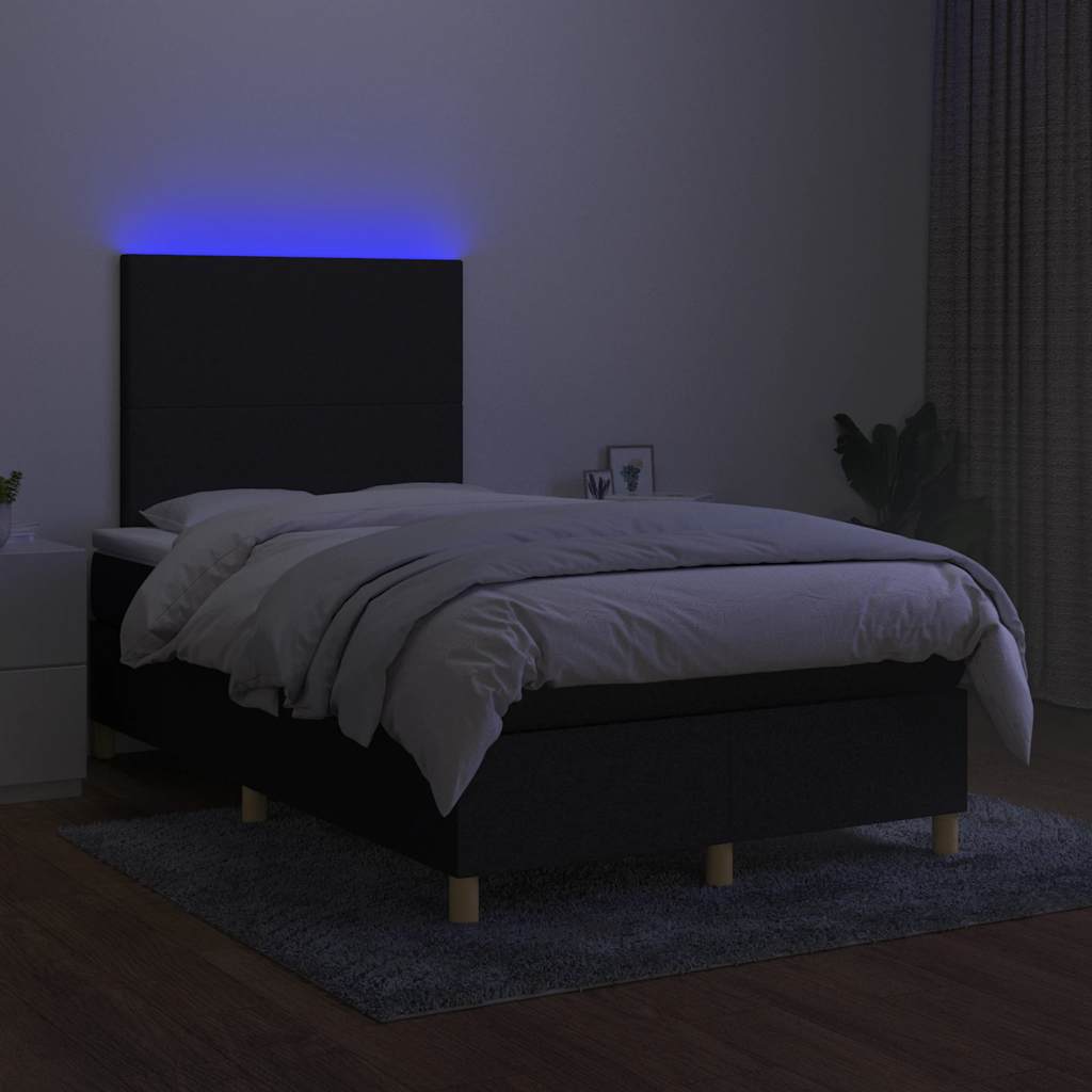 Krevet box spring s madracem LED crni 120 x 190 cm od tkanine