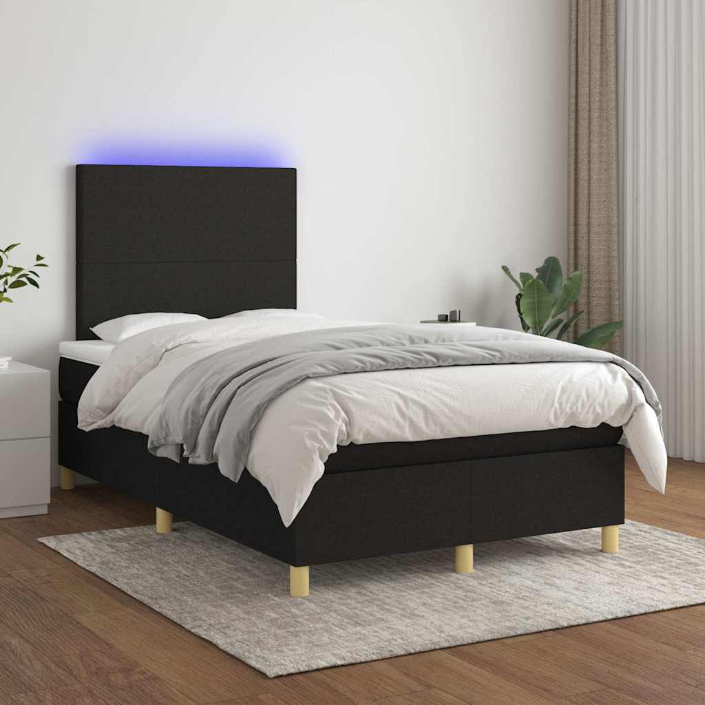 Krevet box spring s madracem LED crni 120 x 190 cm od tkanine