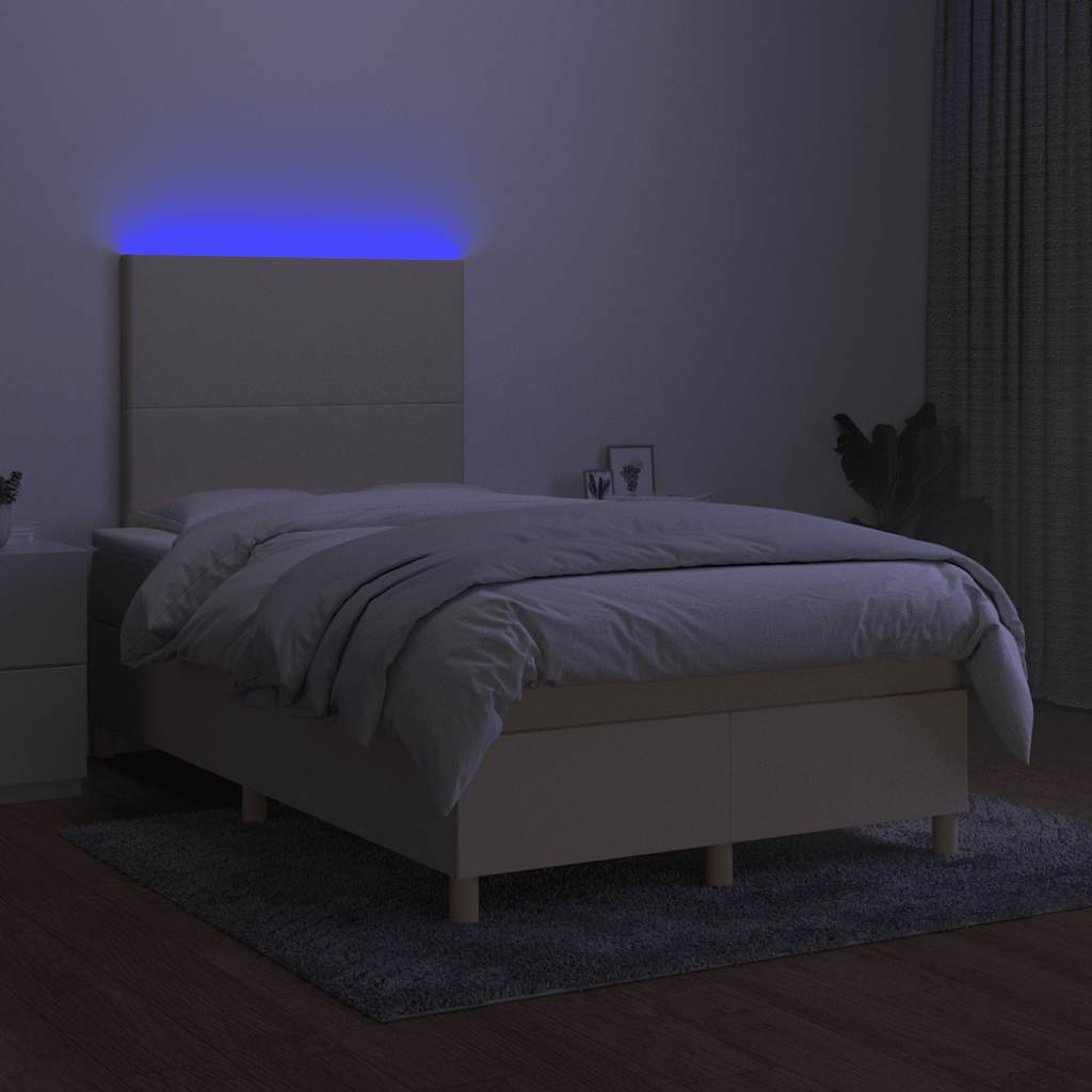 Krevet s oprugama i madracem LED krem 120 x 190 cm od tkanine