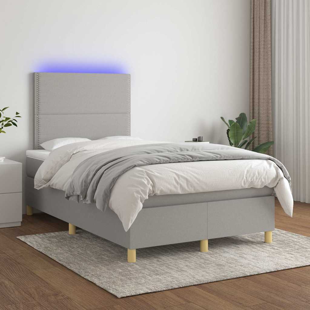 Krevet s oprugama i madracem LED svjetlosivi 120x190 cm tkanina