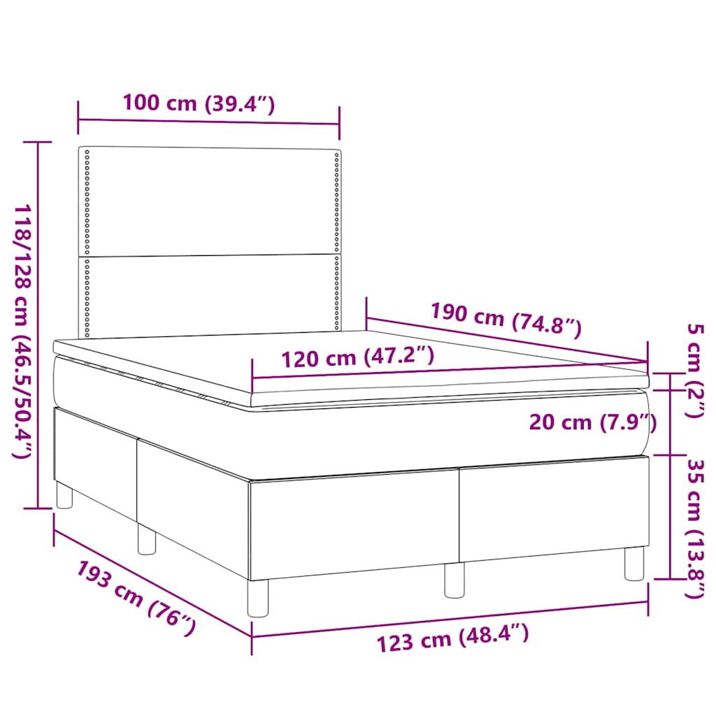 Krevet s oprugama i madracem LED tamnosmeđi 120x190 cm tkanina
