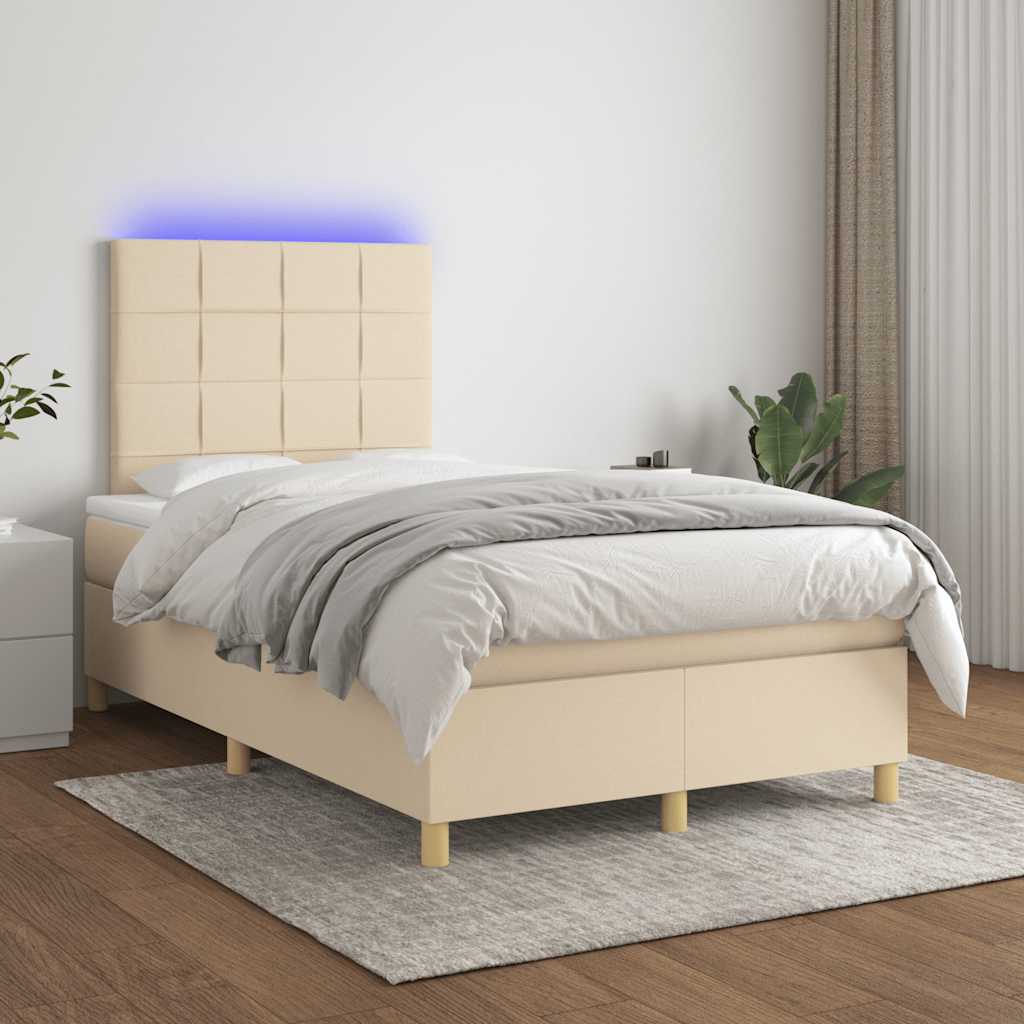 Krevet s oprugama i madracem LED krem 120 x 190 cm od tkanine