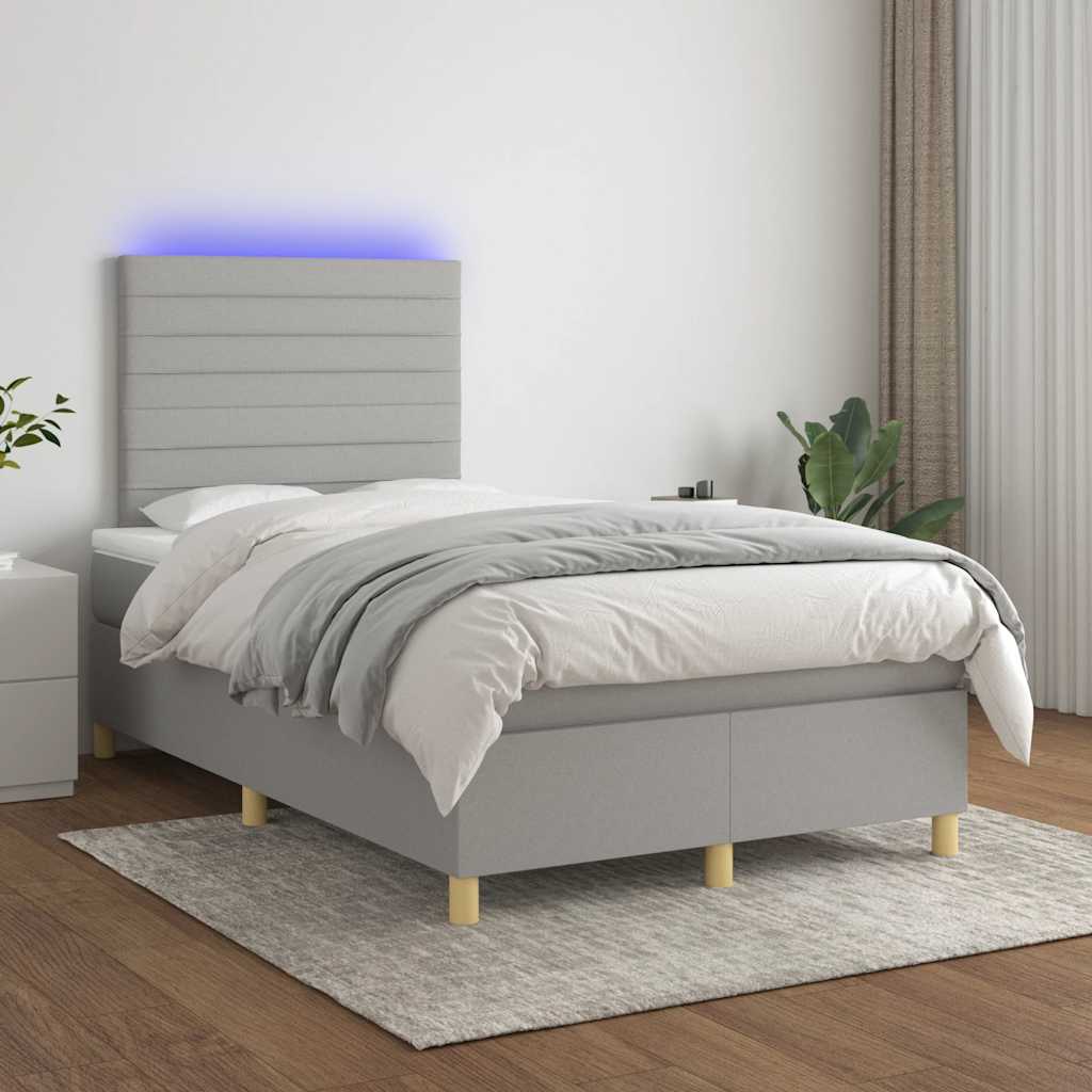 Krevet s oprugama i madracem LED svjetlosivi 120x190 cm tkanina