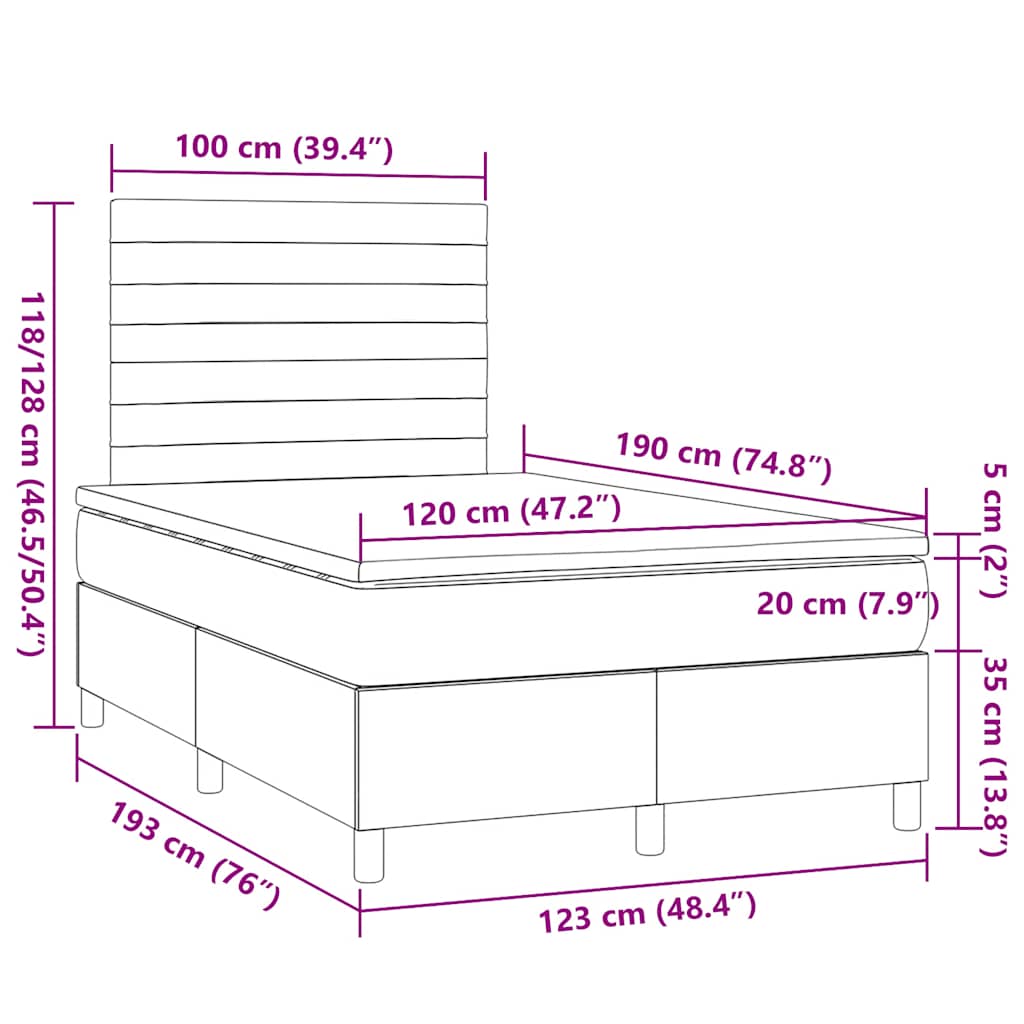 Krevet box spring s madracem LED crni 120 x 190 cm od tkanine