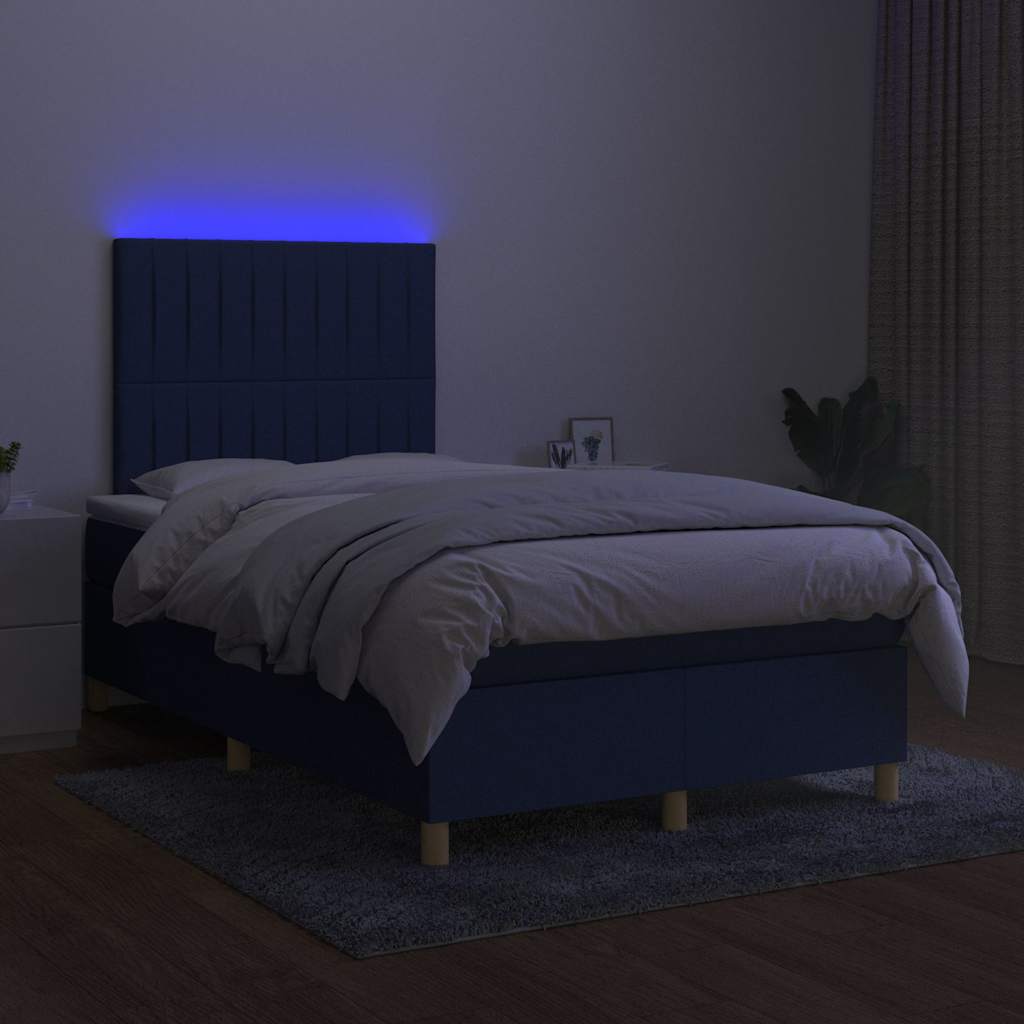 Krevet s oprugama i madracem LED plavi 120 x 190 cm od tkanine