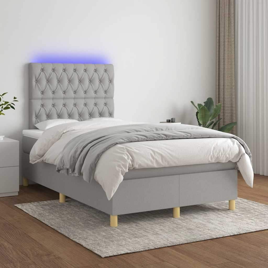Krevet s oprugama i madracem LED svjetlosivi 120x190 cm tkanina