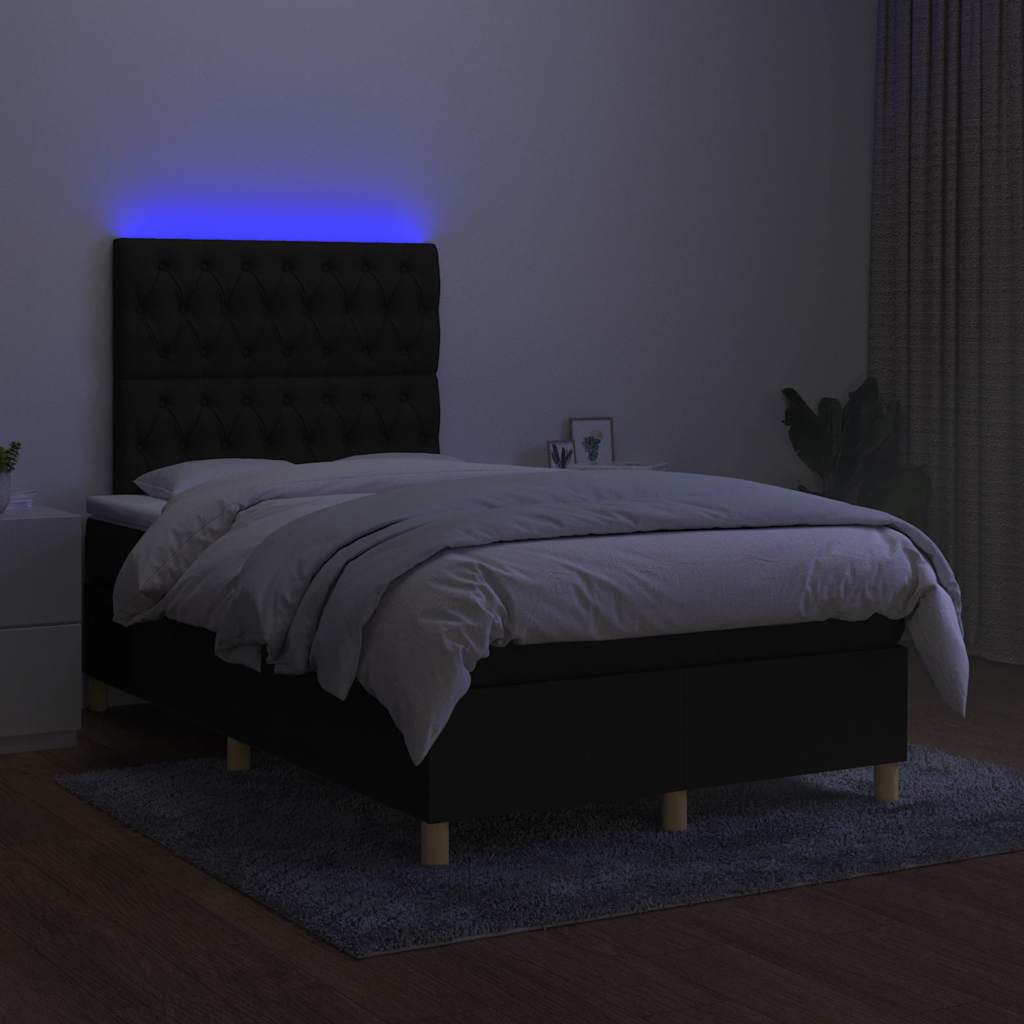 Krevet box spring s madracem LED crni 120 x 190 cm od tkanine