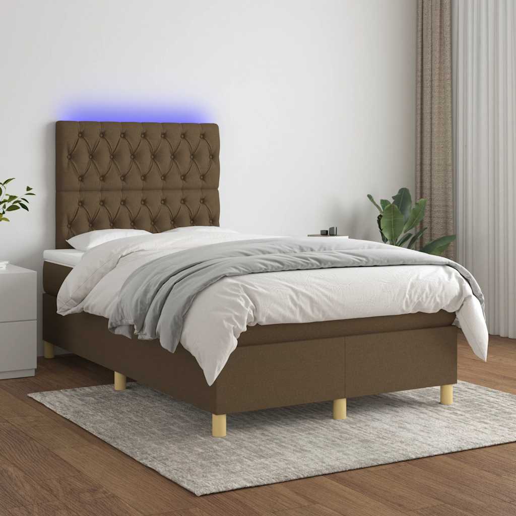 Krevet s oprugama i madracem LED tamnosmeđi 120x190 cm tkanina