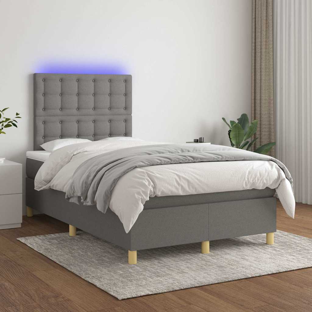 Krevet box spring s madracem LED tamnosivi 120 x 190 cm tkanina
