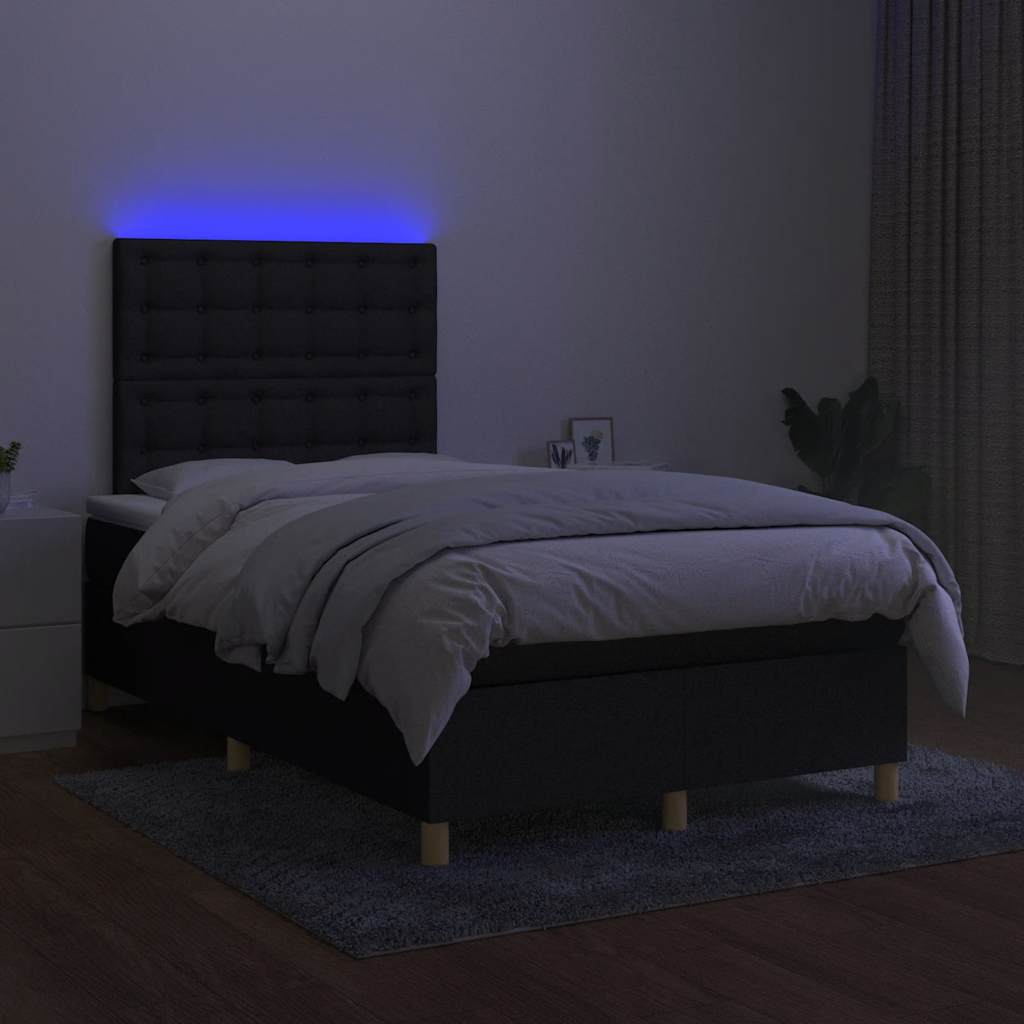 Krevet box spring s madracem LED crni 120 x 190 cm od tkanine