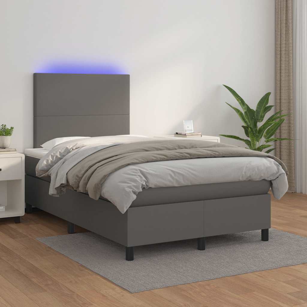 Krevet s oprugama i madracem LED sivi 120x190 cm umjetna koža