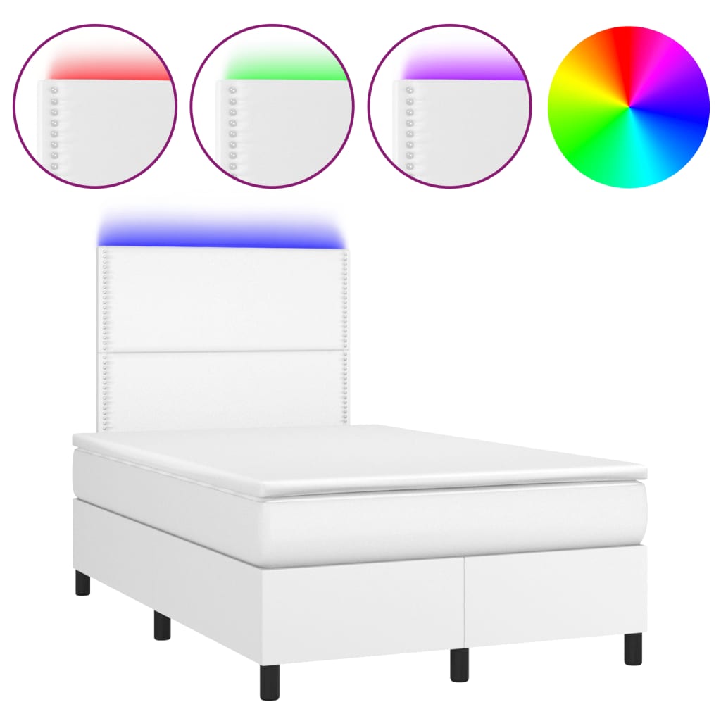 Krevet box spring s madracem LED bijeli 120x190 cm umjetna koža