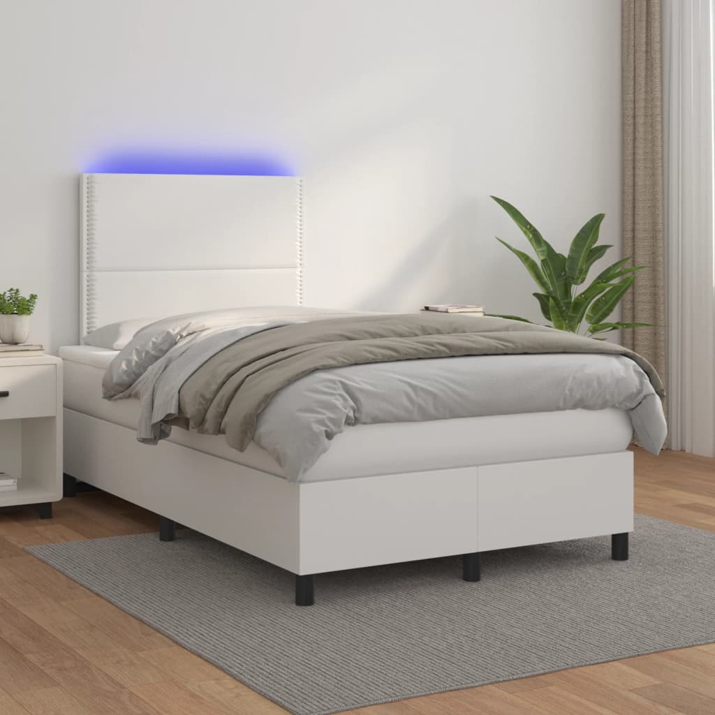 Krevet box spring s madracem LED bijeli 120x190 cm umjetna koža
