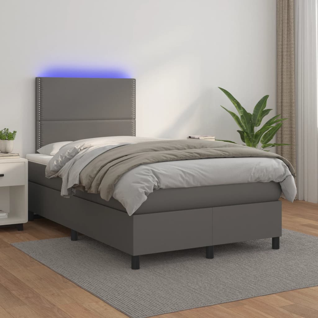 Krevet s oprugama i madracem LED sivi 120x190 cm umjetna koža