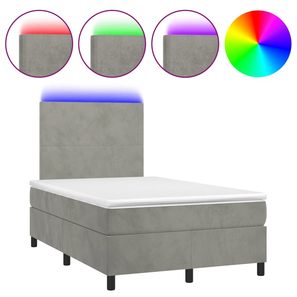 Krevet box spring s madracem LED svjetlosivi 120x190 cm tkanina