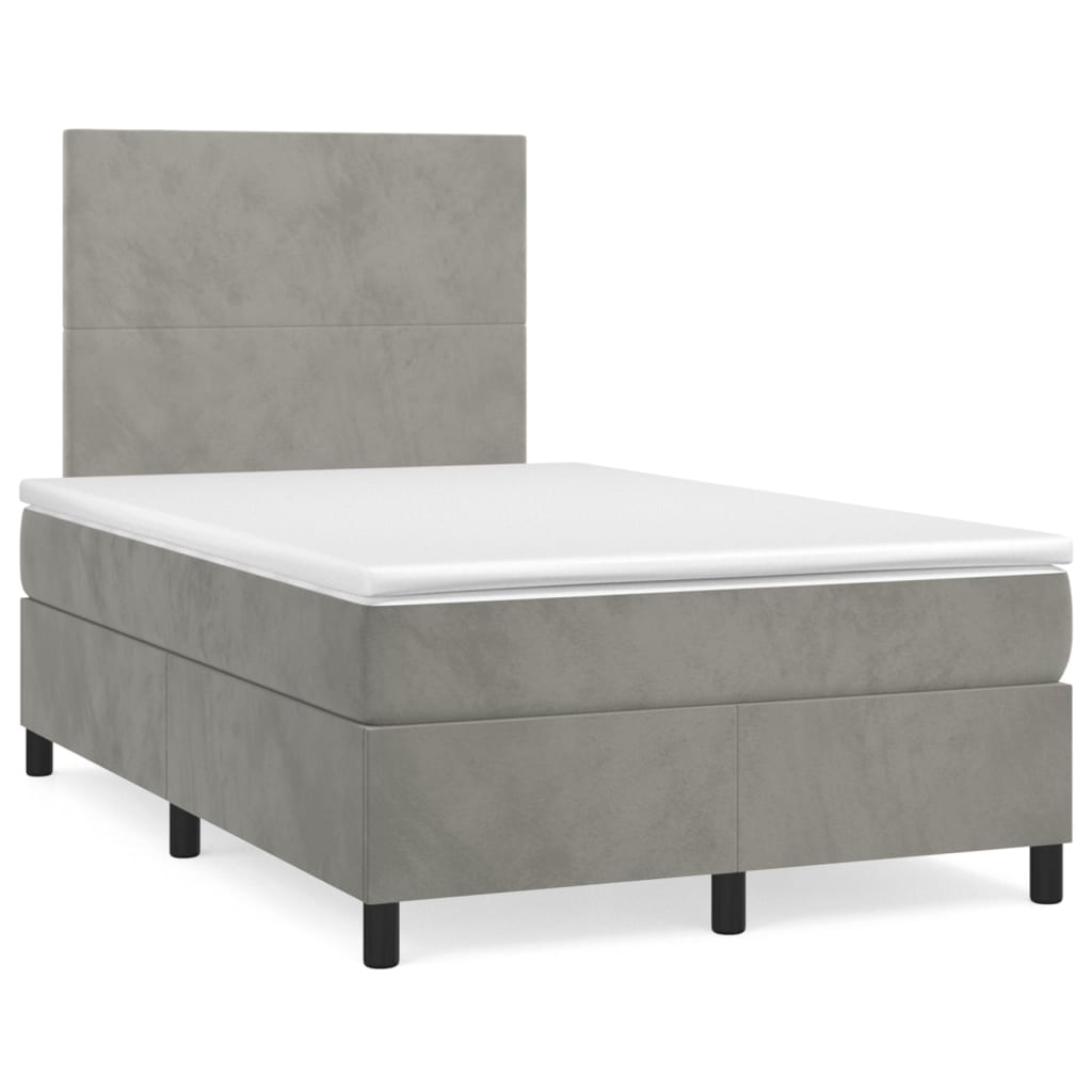 Krevet box spring s madracem LED svjetlosivi 120x190 cm tkanina