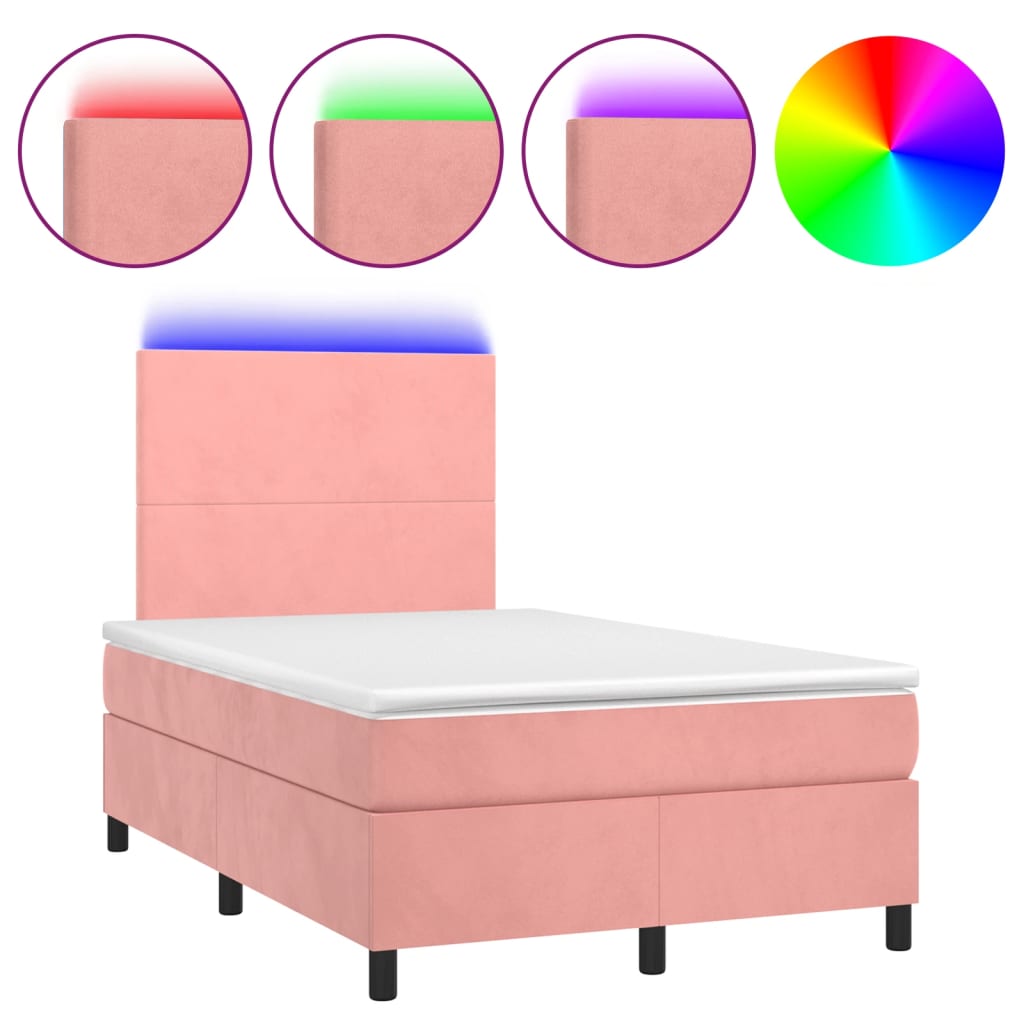 Krevet box spring s madracem LED ružičasti 120x190cm baršunasti