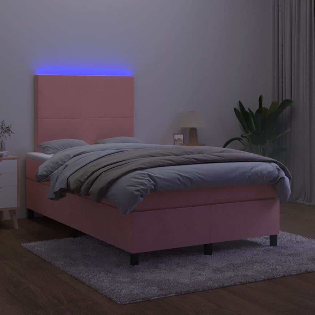 Krevet box spring s madracem LED ružičasti 120x190cm baršunasti