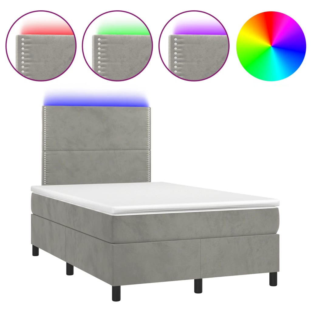 Krevet box spring s madracem LED svjetlosivi 120x190 cm tkanina