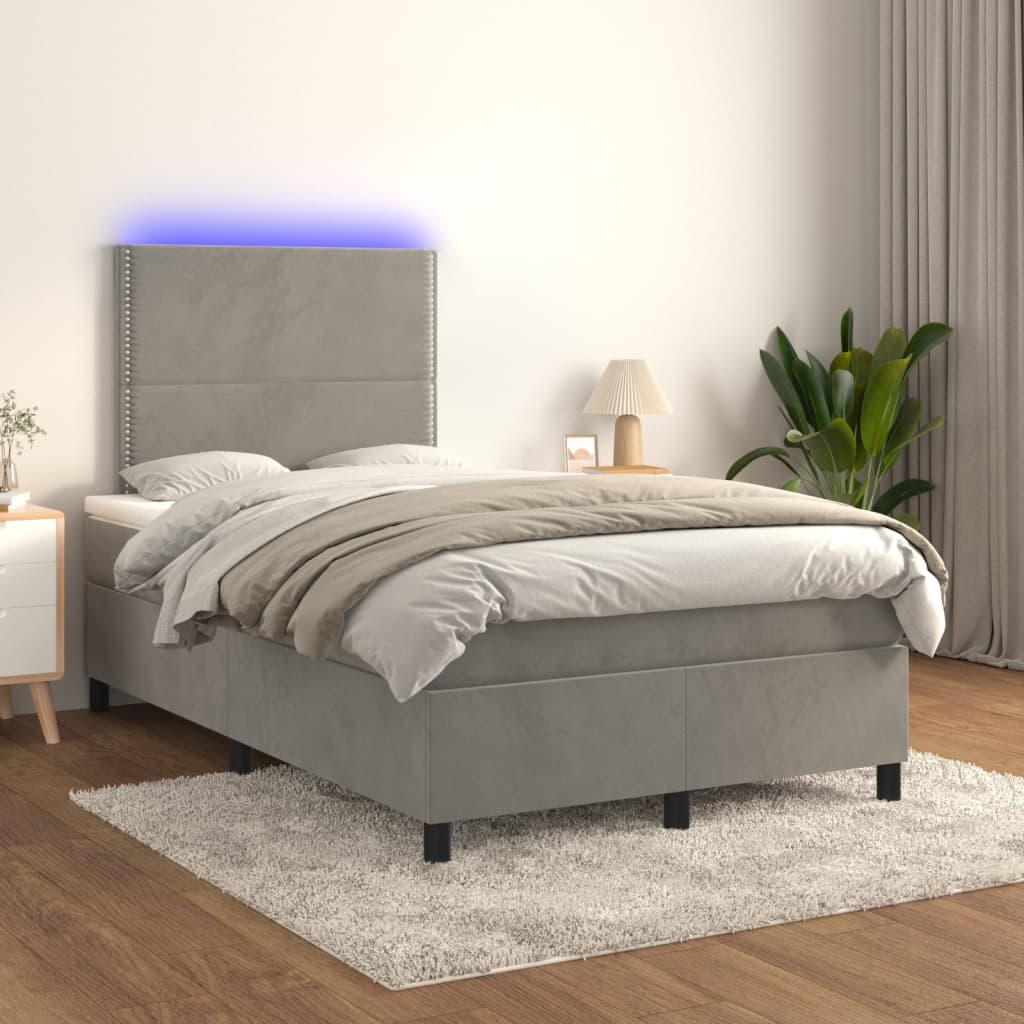 Krevet box spring s madracem LED svjetlosivi 120x190 cm tkanina