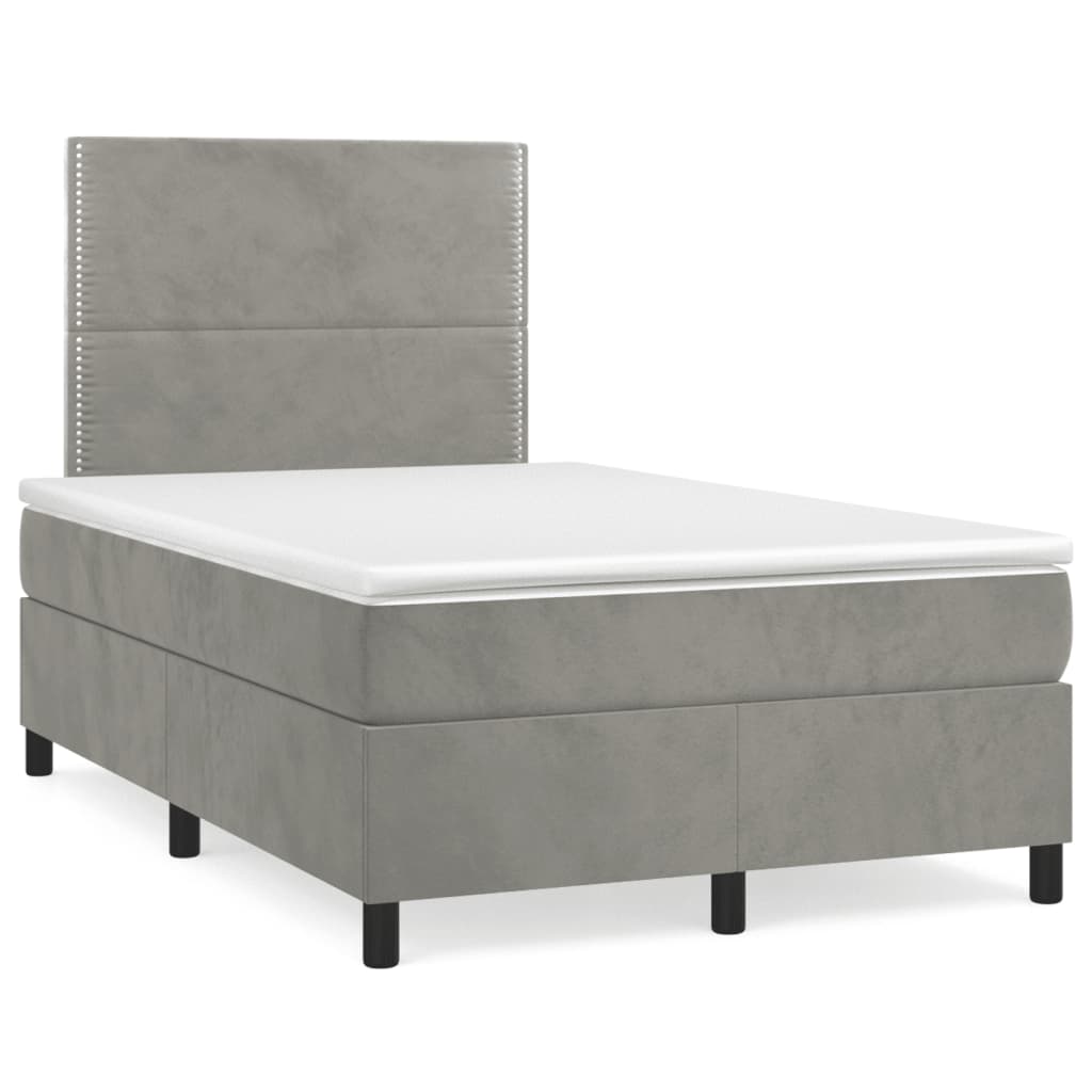 Krevet box spring s madracem LED svjetlosivi 120x190 cm tkanina