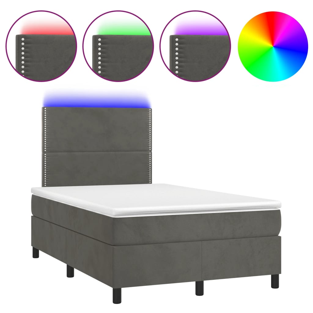 Krevet box spring s madracem LED tamnosivi 120 x 190 cm baršun