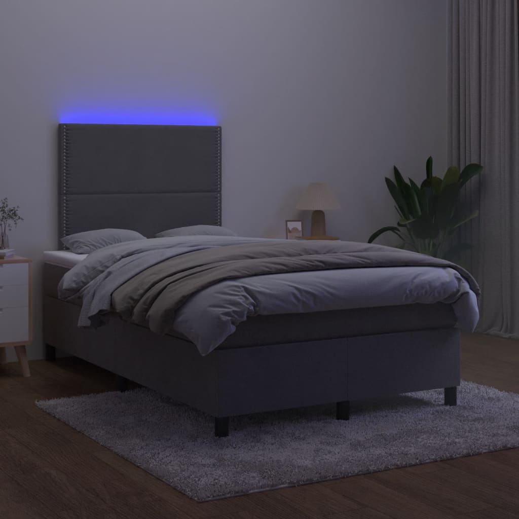 Krevet box spring s madracem LED tamnosivi 120 x 190 cm baršun