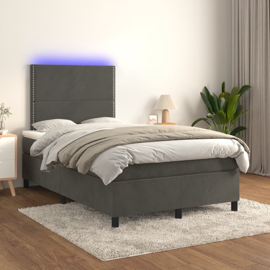 Krevet box spring s madracem LED tamnosivi 120 x 190 cm baršun