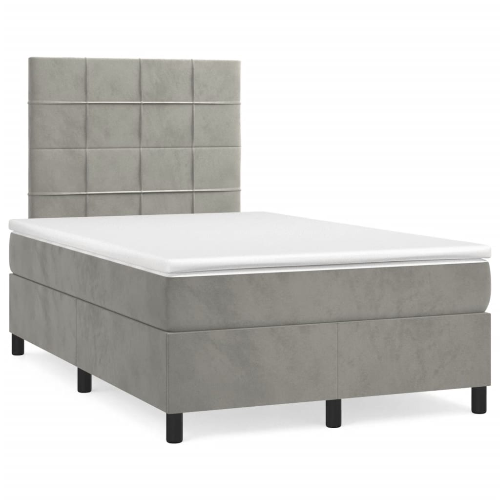 Krevet box spring s madracem LED svjetlosivi 120x190 cm tkanina