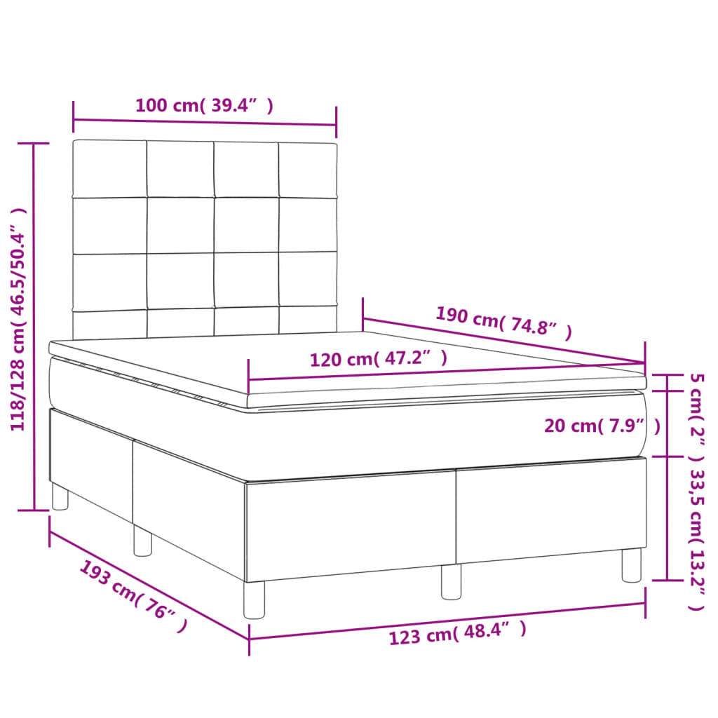 Krevet box spring s madracem LED crni 120 x 190 cm baršunasti