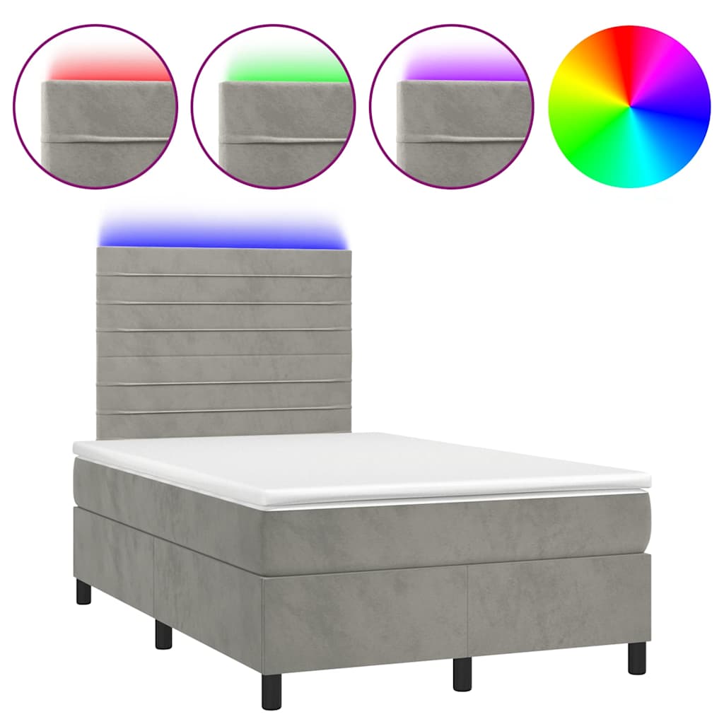 Krevet box spring s madracem LED svjetlosivi 120x190 cm tkanina