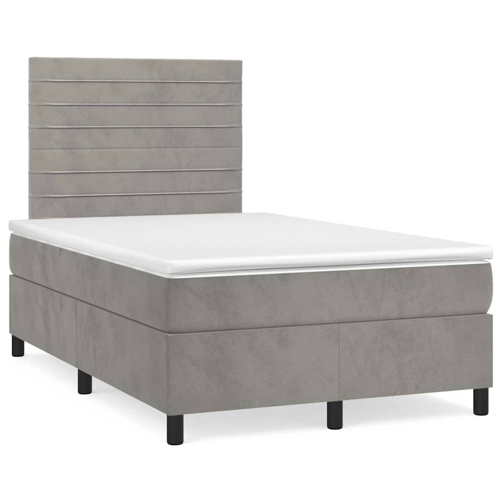 Krevet box spring s madracem LED svjetlosivi 120x190 cm tkanina