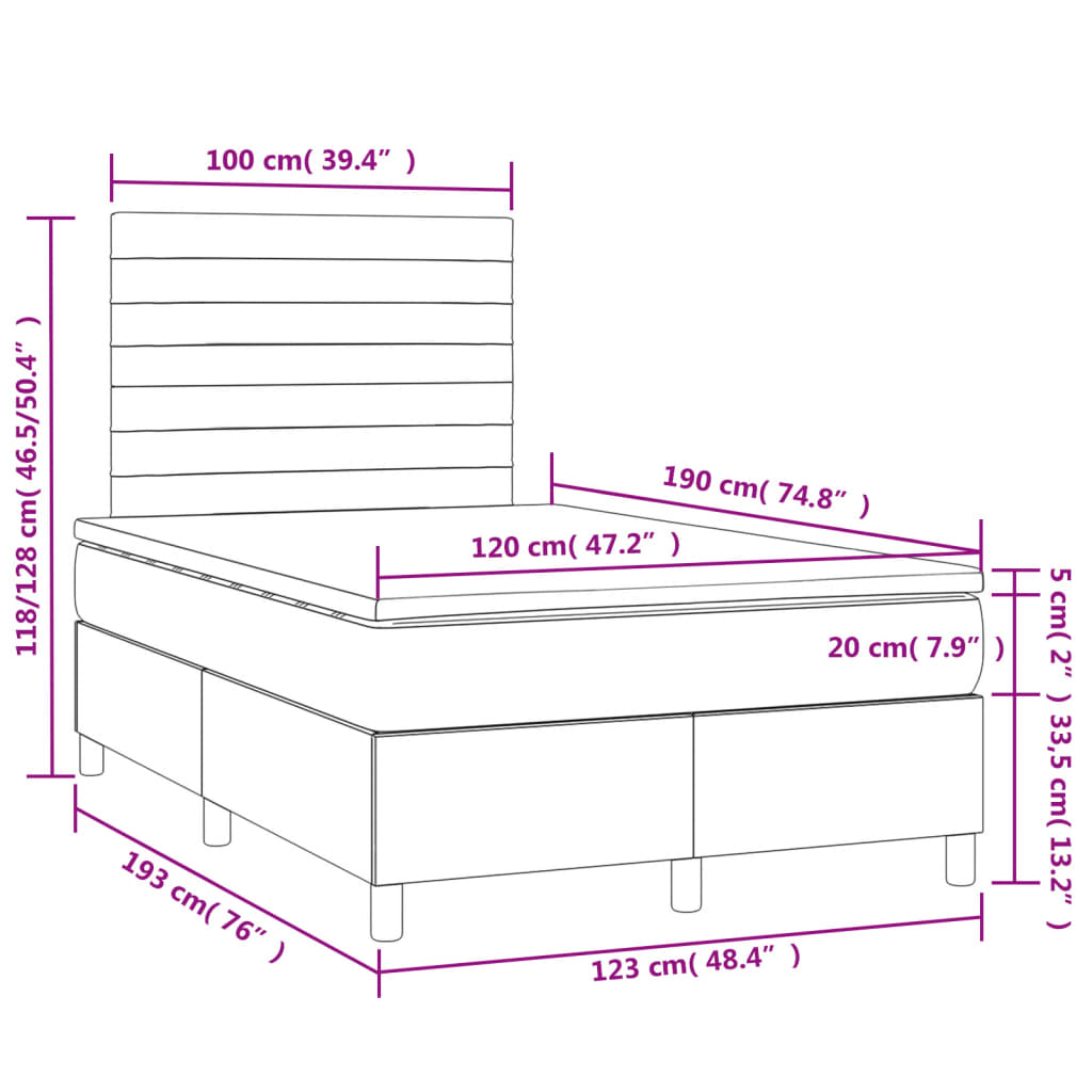 Krevet box spring s madracem LED tamnosivi 120 x 190 cm baršun