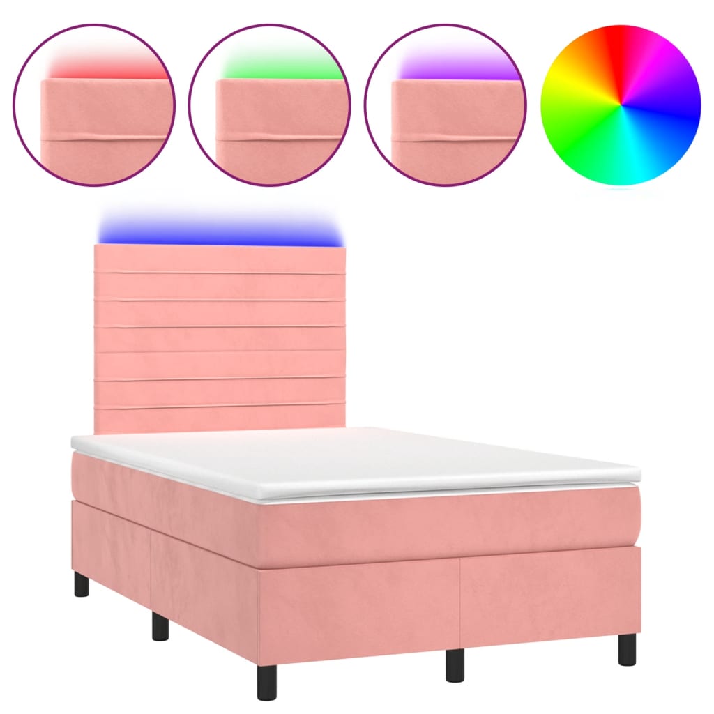 Krevet box spring s madracem LED ružičasti 120x190cm baršunasti
