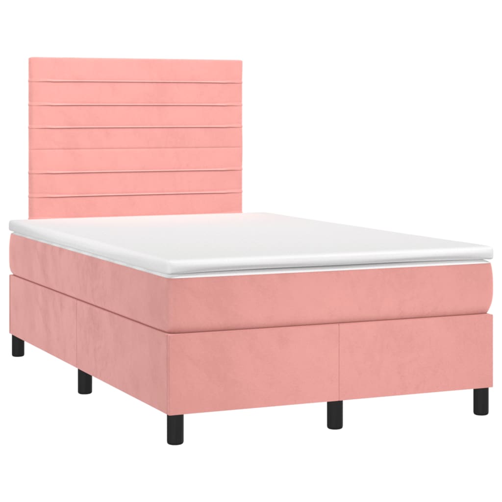 Krevet box spring s madracem LED ružičasti 120x190cm baršunasti