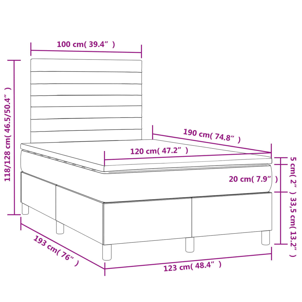 Krevet box spring s madracem LED ružičasti 120x190cm baršunasti