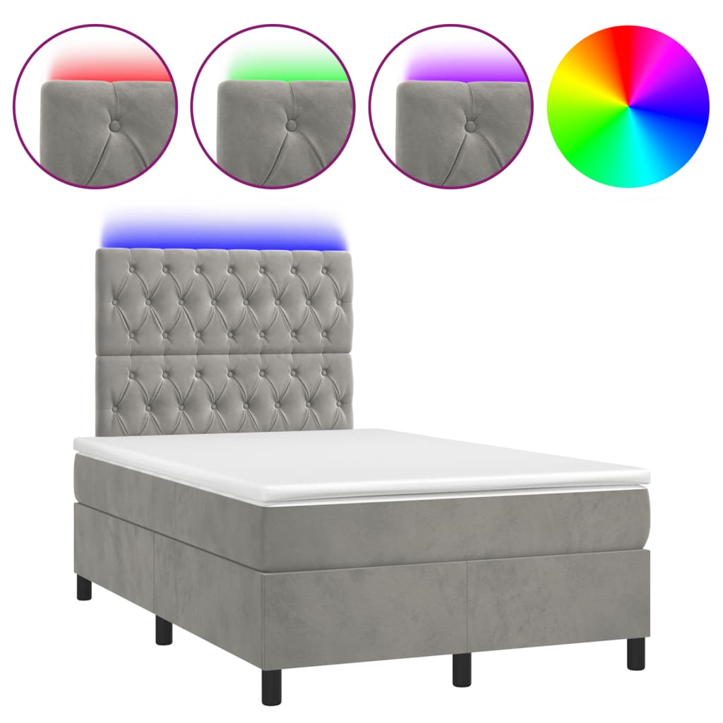 Krevet box spring s madracem LED svjetlosivi 120x190 cm tkanina