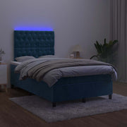Krevet s oprugama i madracem LED tamnoplavi 120 x 190 cm baršun