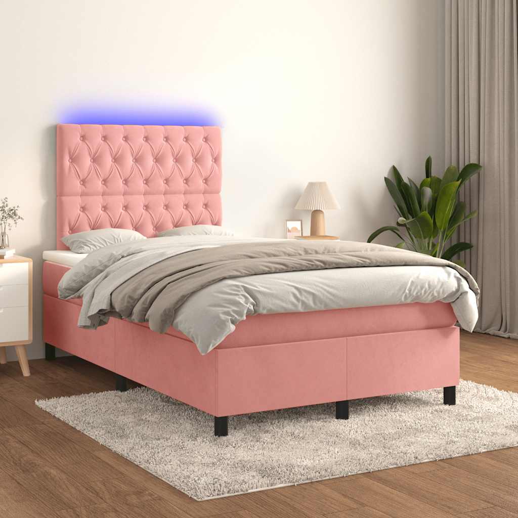 Krevet box spring s madracem LED ružičasti 120x190cm baršunasti