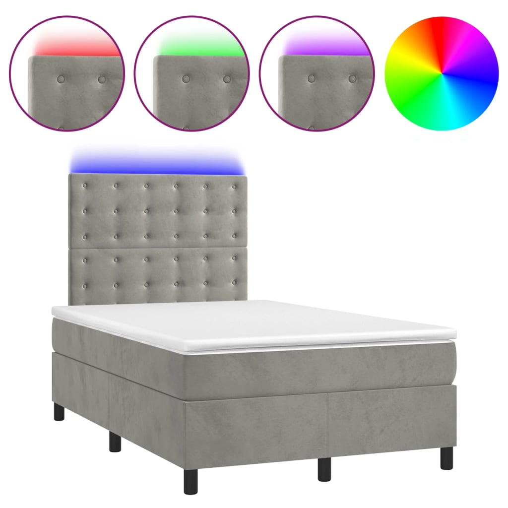 Krevet box spring s madracem LED svjetlosivi 120x190 cm tkanina