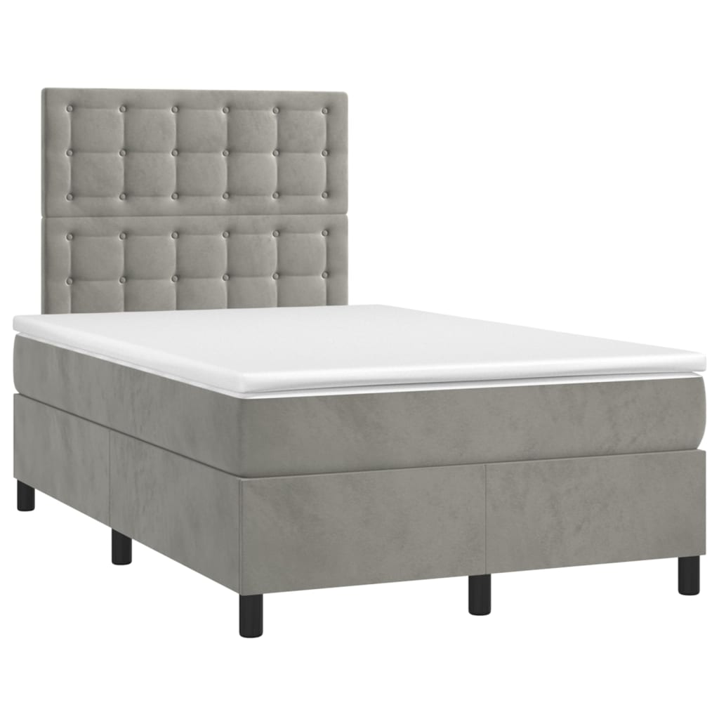 Krevet box spring s madracem LED svjetlosivi 120x190 cm tkanina