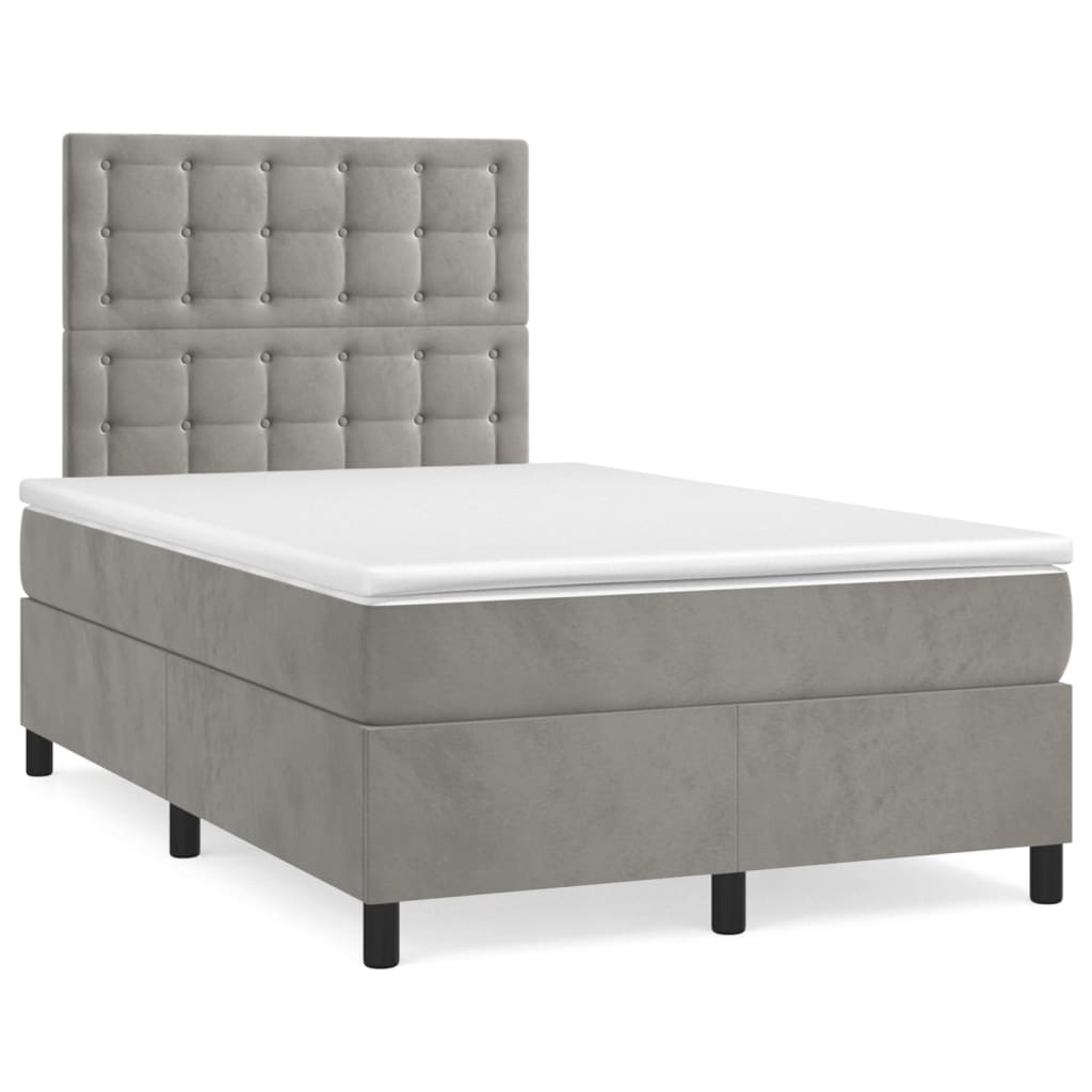 Krevet box spring s madracem LED svjetlosivi 120x190 cm tkanina