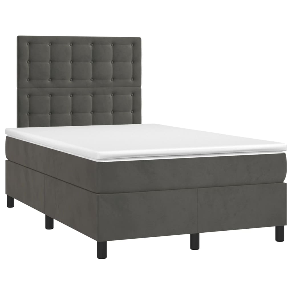 Krevet box spring s madracem LED tamnosivi 120 x 190 cm baršun