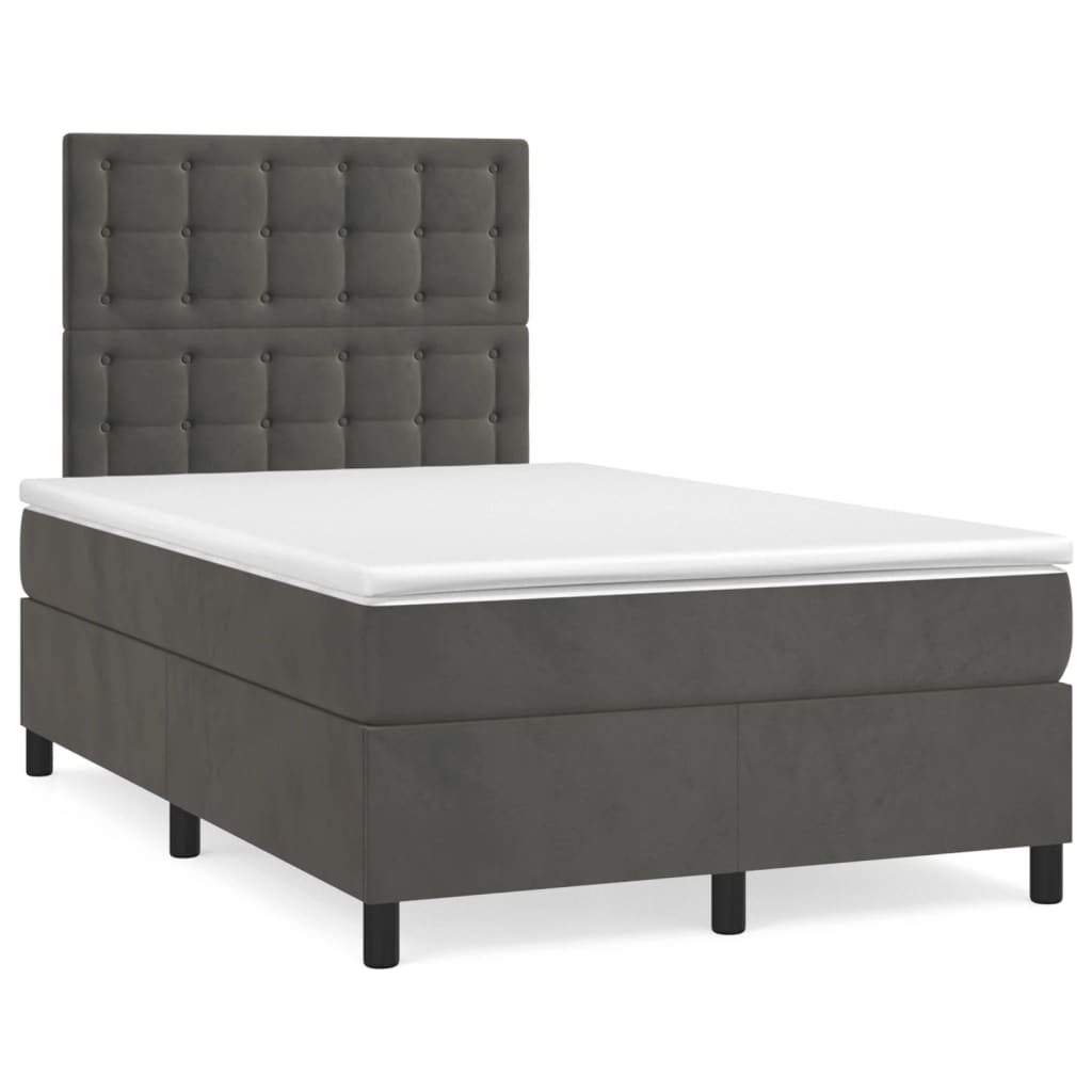 Krevet box spring s madracem LED tamnosivi 120 x 190 cm baršun