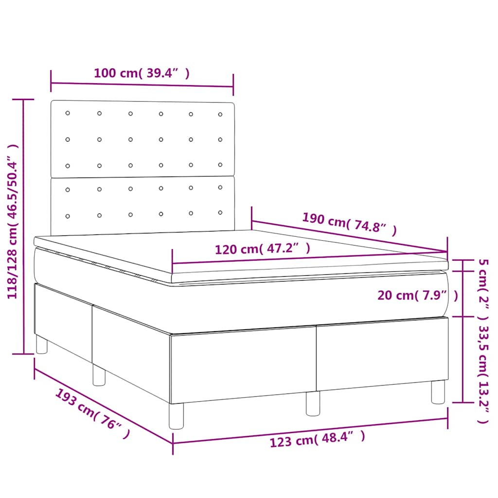 Krevet box spring s madracem LED ružičasti 120x190cm baršunasti