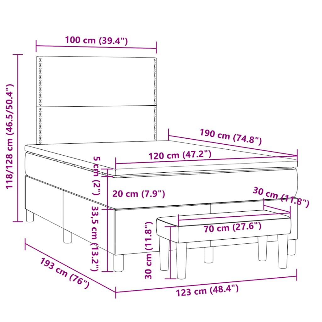 Krevet box spring s madracem crni 120 x 190 cm od tkanine